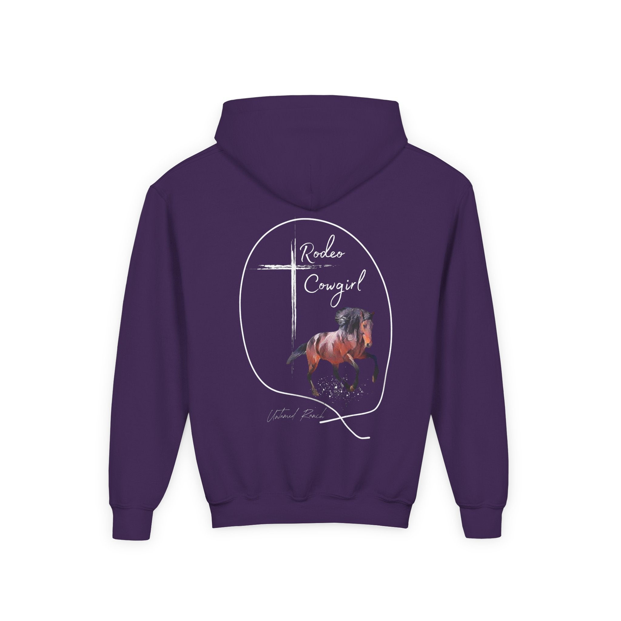 Youth Rodeo Cowgirl Horse Heavy Blend Hooded Sweatshirt
