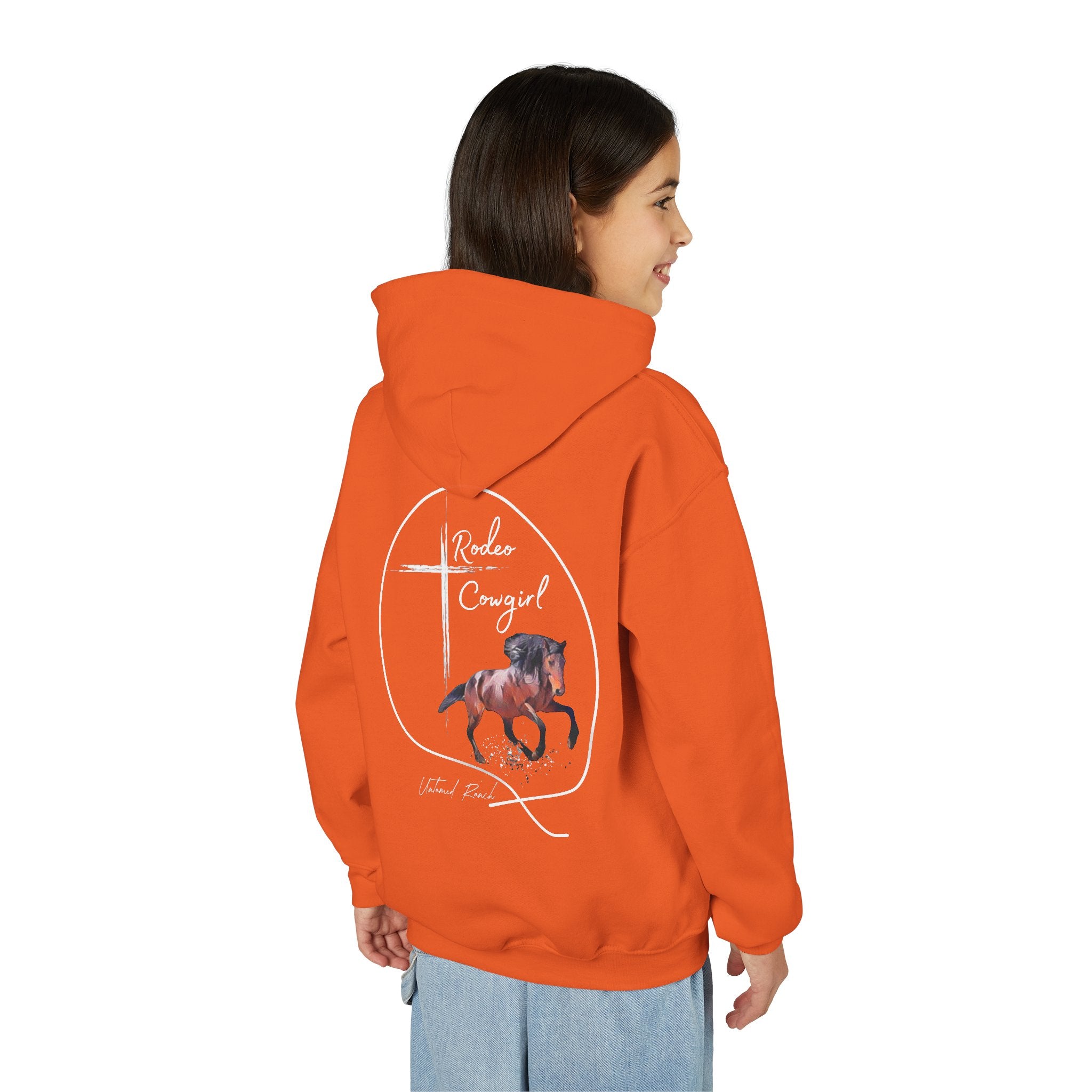 Youth Rodeo Cowgirl Horse Heavy Blend Hooded Sweatshirt
