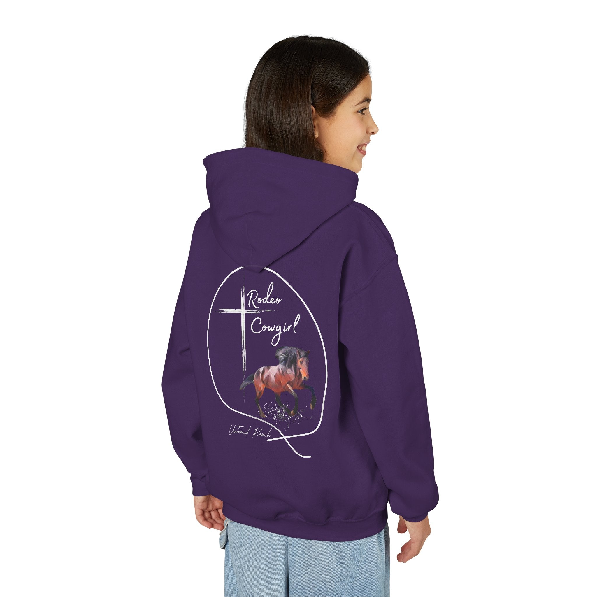 Youth Rodeo Cowgirl Horse Heavy Blend Hooded Sweatshirt