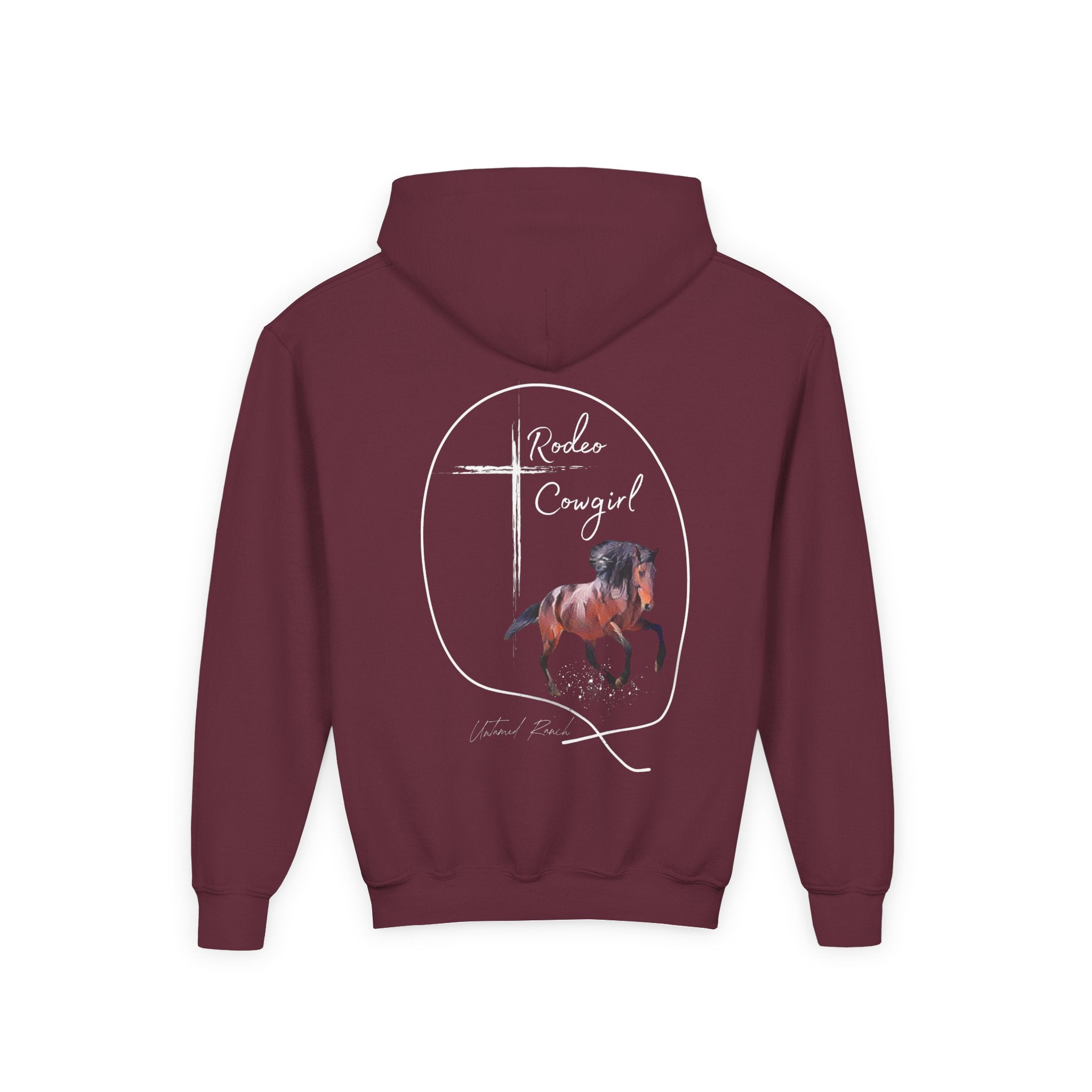 Youth Rodeo Cowgirl Horse Heavy Blend Hooded Sweatshirt