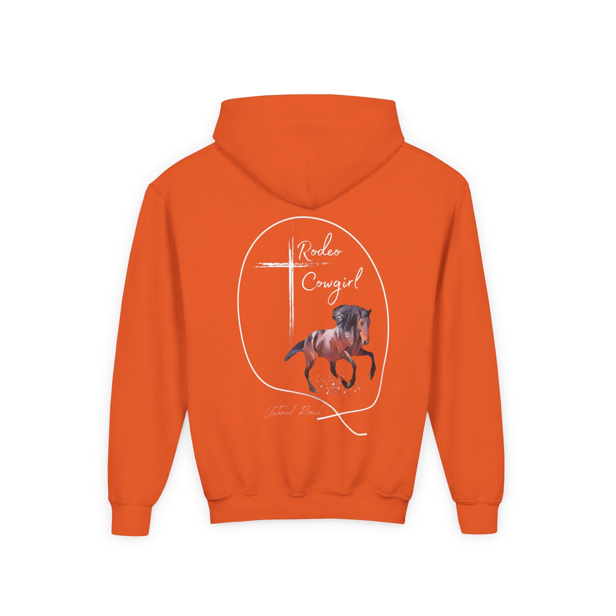 Youth Rodeo Cowgirl Horse Heavy Blend Hooded Sweatshirt
