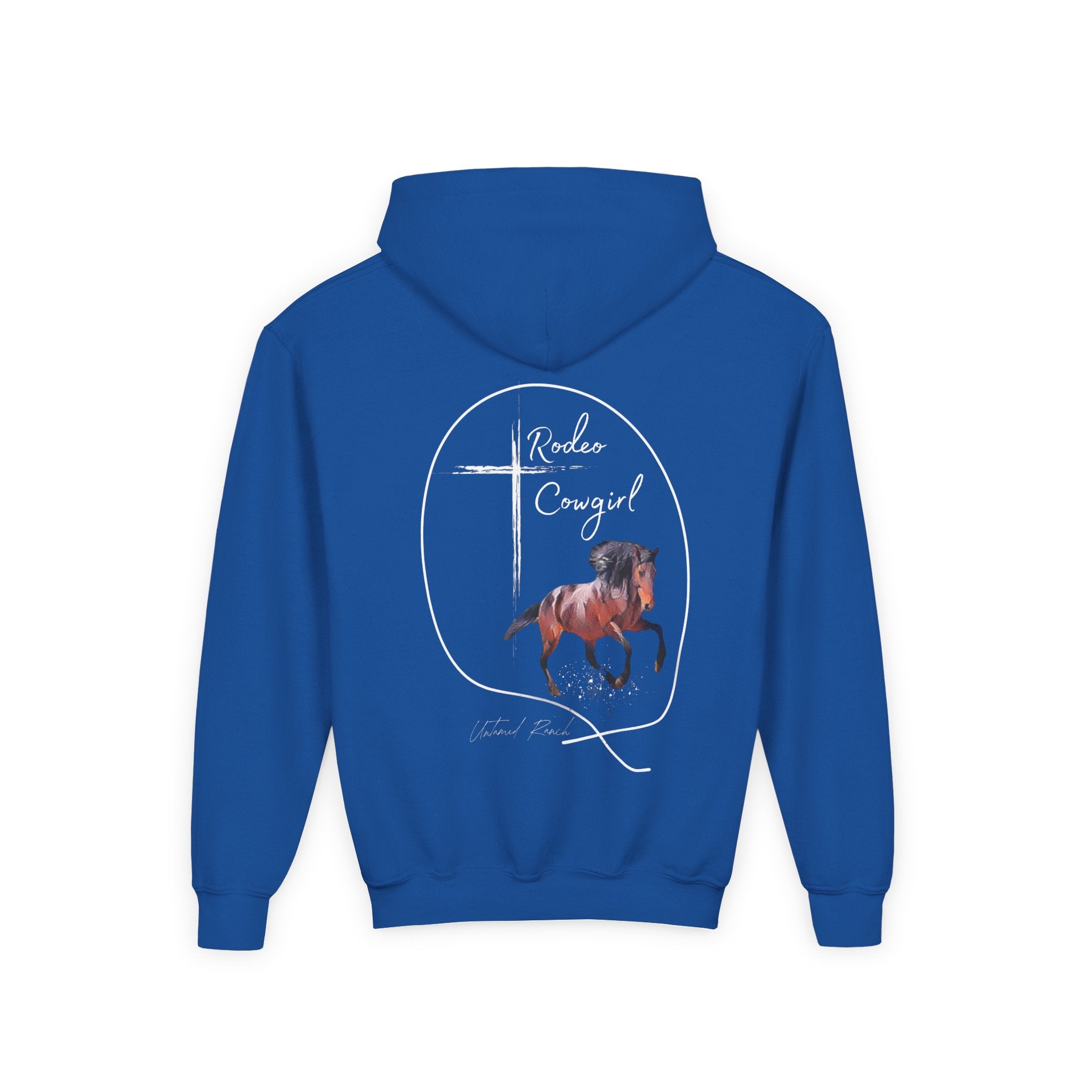 Youth Rodeo Cowgirl Horse Heavy Blend Hooded Sweatshirt