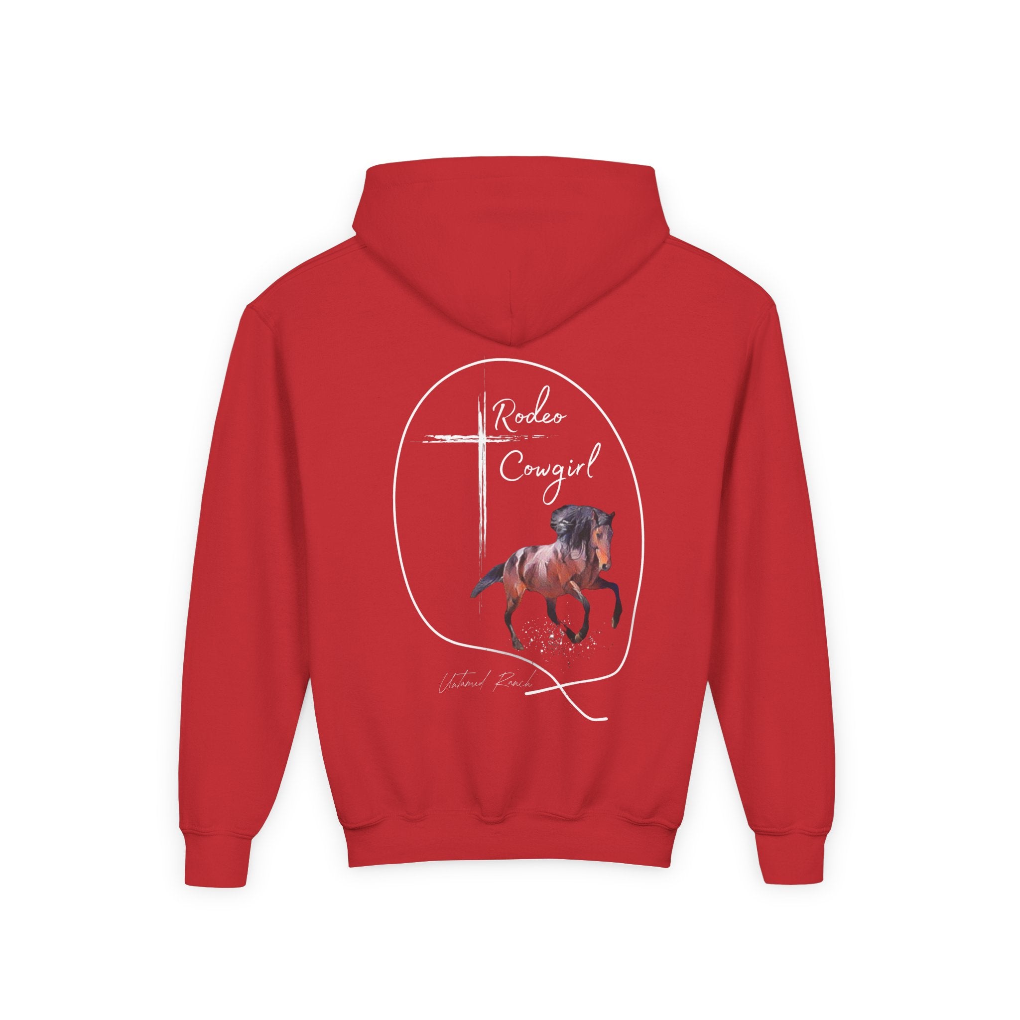 Youth Rodeo Cowgirl Horse Heavy Blend Hooded Sweatshirt