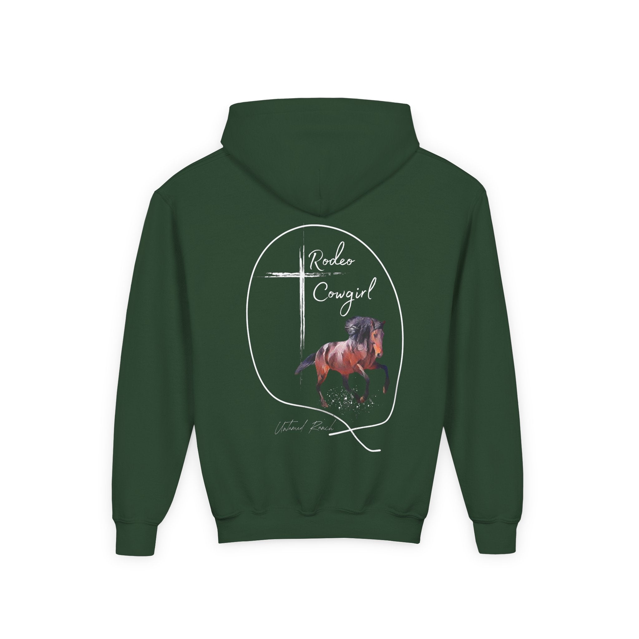 Youth Rodeo Cowgirl Horse Heavy Blend Hooded Sweatshirt