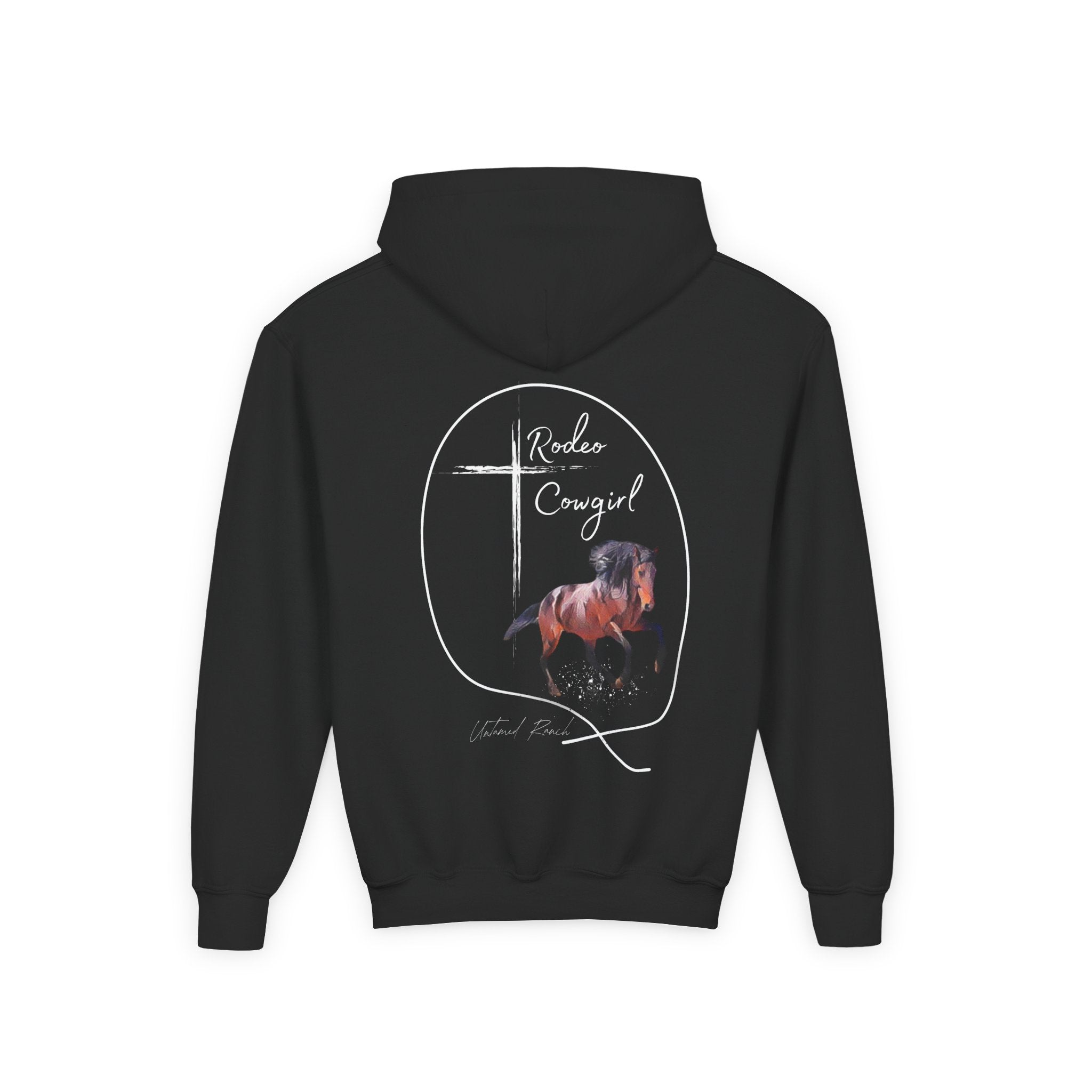 Youth Rodeo Cowgirl Horse Heavy Blend Hooded Sweatshirt