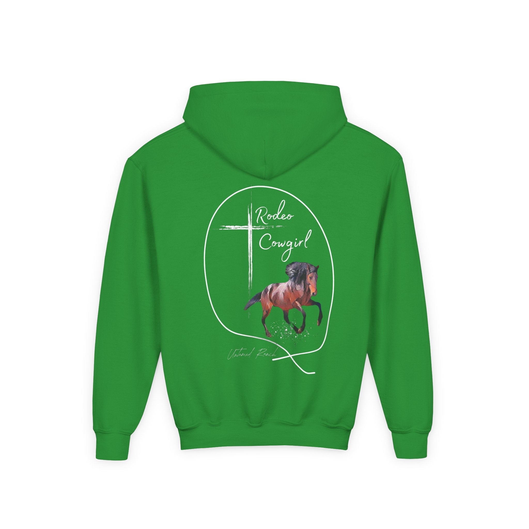 Youth Rodeo Cowgirl Horse Heavy Blend Hooded Sweatshirt