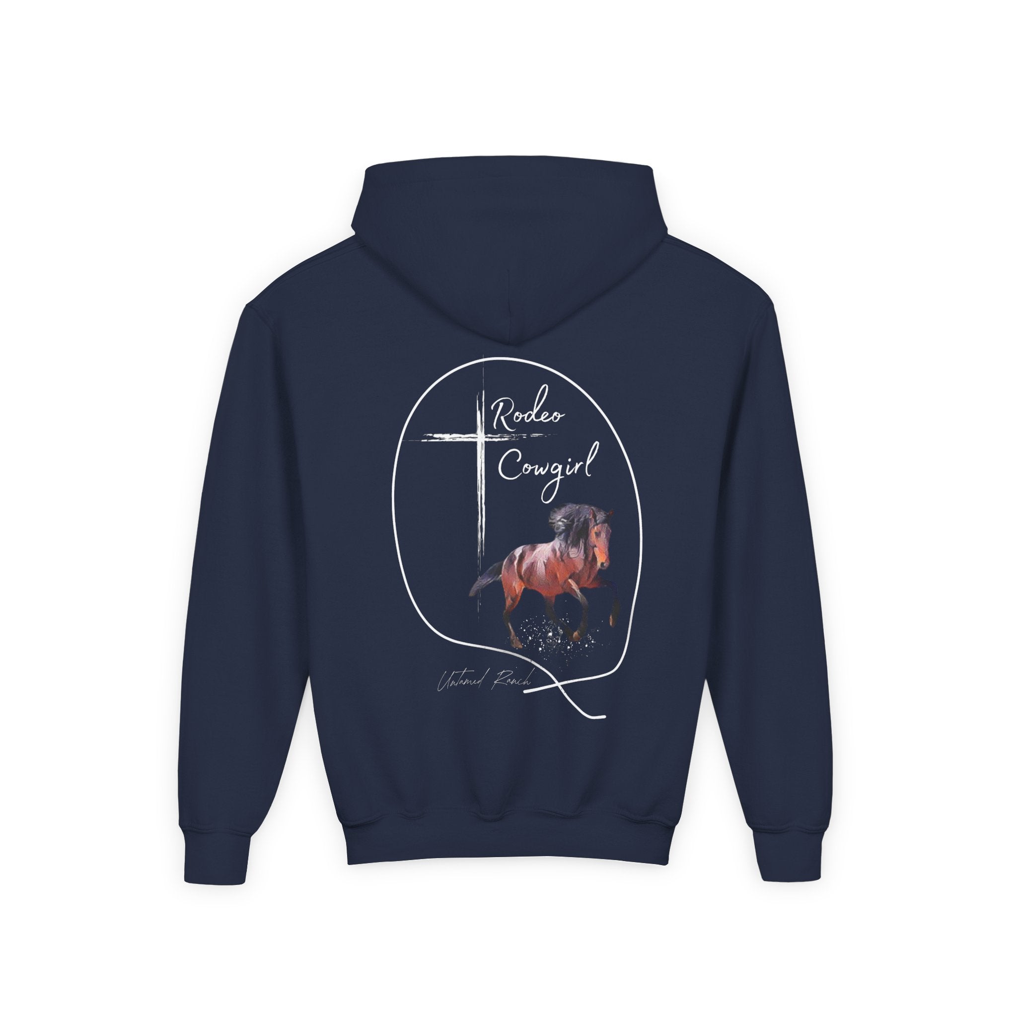 Youth Rodeo Cowgirl Horse Heavy Blend Hooded Sweatshirt